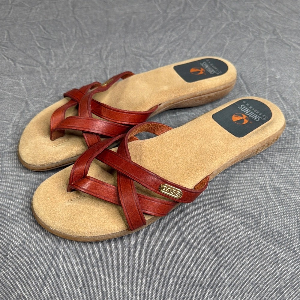 G.H. Bass & Co. Sandals Womens 8.5N Sunjuns 207B Brown Strappy Leather Thong